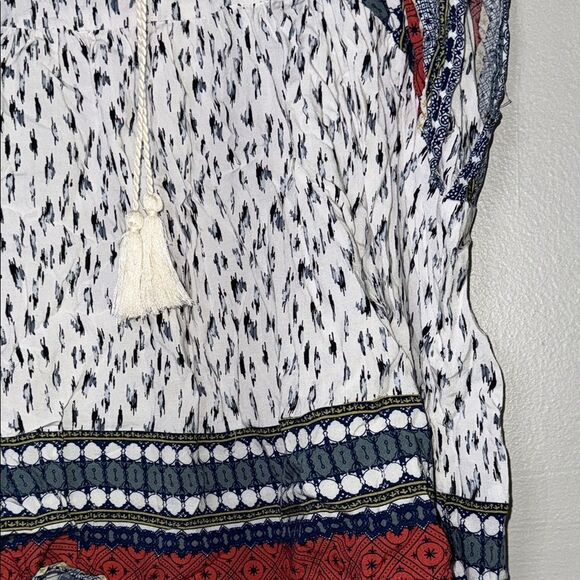 Umgee Black and White Tie Front Bohemian Relaxed Top Large - Picture 5 of 13